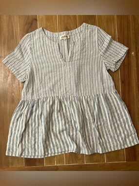 Listicle Blue and White Striped Peplum Top. Large.